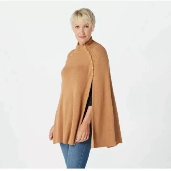 G.I.L.I. Tan Knit Sweater Cape/Pancho Size M/L EUC - Picture 2 of 7